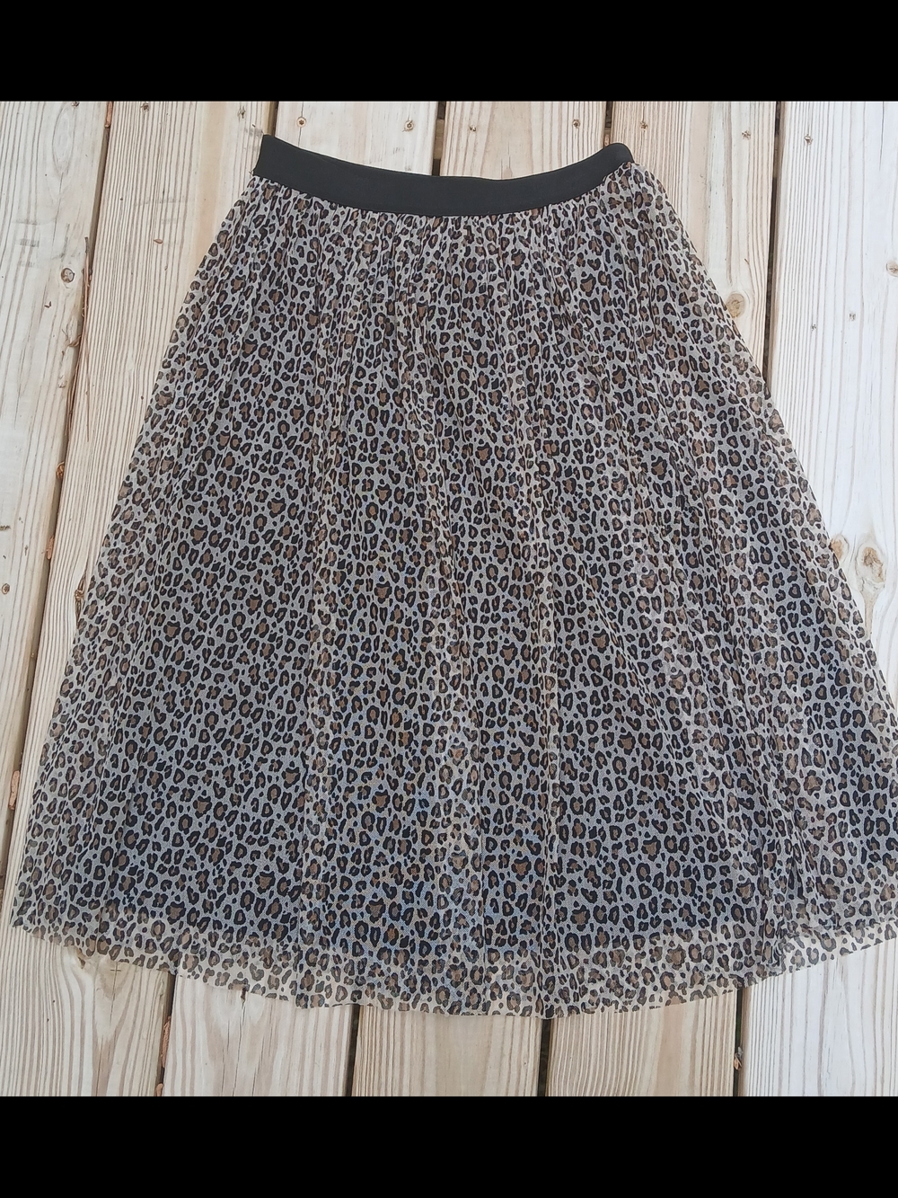 a new day Leopard Print Pleated Midi Skirt with Black Waistband